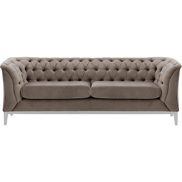 Canapé 2,5 places Chesterfield Modern Wood, gris éléphant - Velluto 17, Couleur des pieds: Blanc