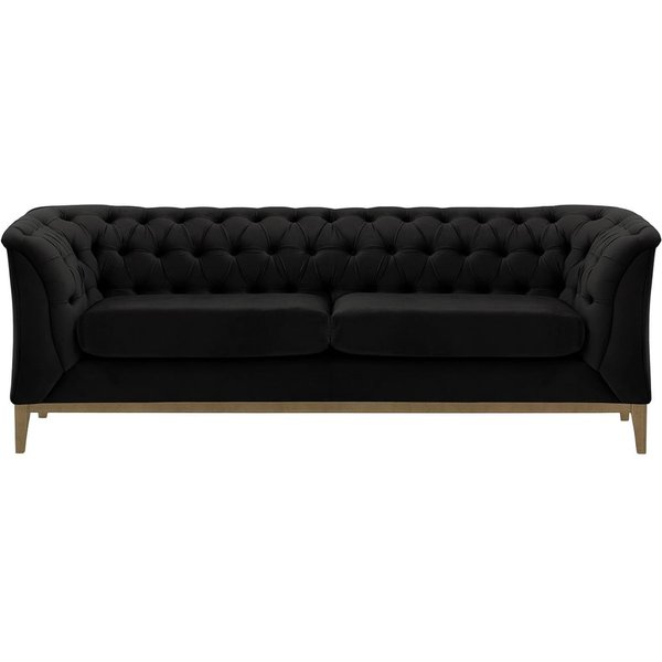 Canapé 2,5 places Chesterfield Modern Wood, noir - Velluto 20, Couleur des pieds: Noir wax