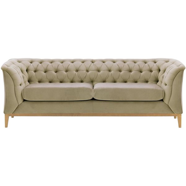 Canapé 2,5 places Chesterfield Modern Wood, beige - Velluto 3, Couleur des pieds: Chêne clair