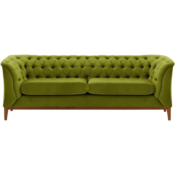 Canapé 2,5 places Chesterfield Modern Wood, olive - Velluto 9, Couleur des pieds: aveo