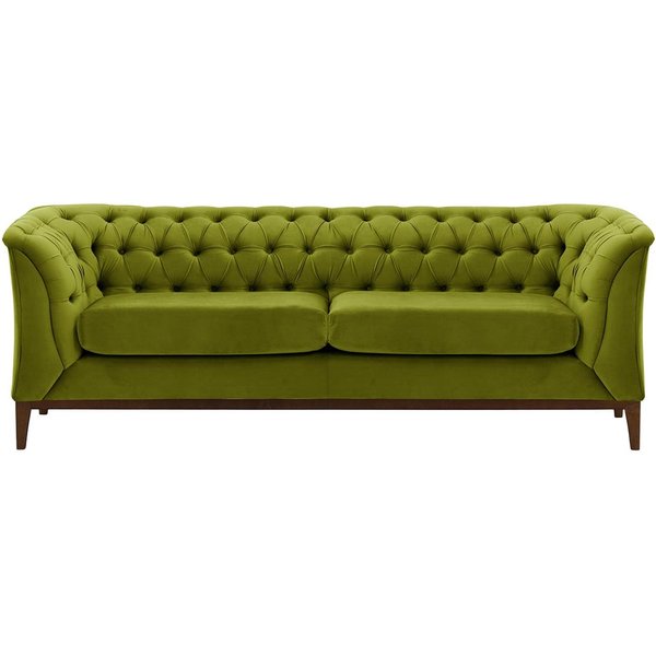 Canapé 2,5 places Chesterfield Modern Wood, olive - Velluto 9, Couleur des pieds: Chêne foncé