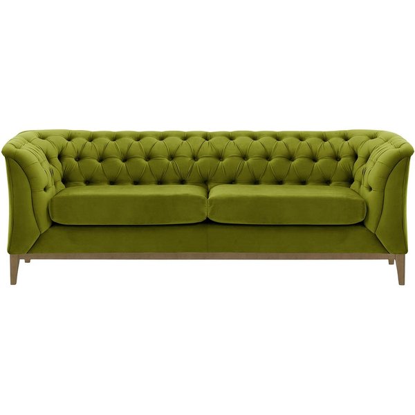 Canapé 2,5 places Chesterfield Modern Wood, olive - Velluto 9, Couleur des pieds: Noir wax