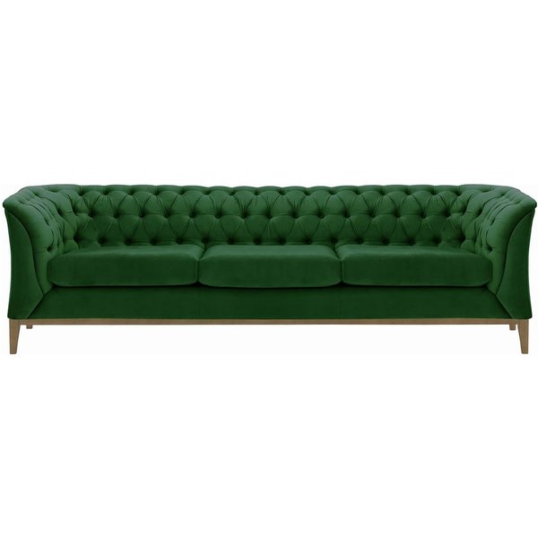 Canapé trois places Chesterfield Modern Wood, vert foncé - Velluto 10, Couleur des pieds: Noir wax