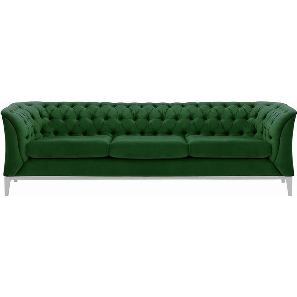 Canapé trois places Chesterfield Modern Wood, vert foncé - Velluto 10, Couleur des pieds: Blanc