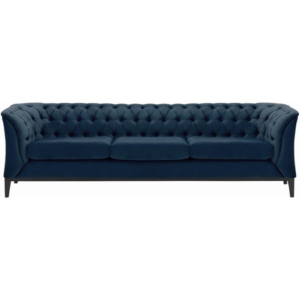 Canapé trois places Chesterfield Modern Wood, bleu - Velluto 11, Couleur des pieds: Noir