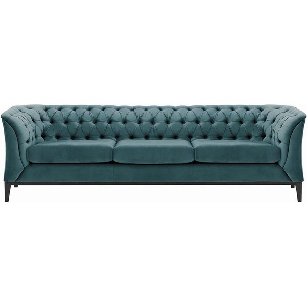 Canapé trois places Chesterfield Modern Wood, bleu - Velluto 12, Couleur des pieds: Noir