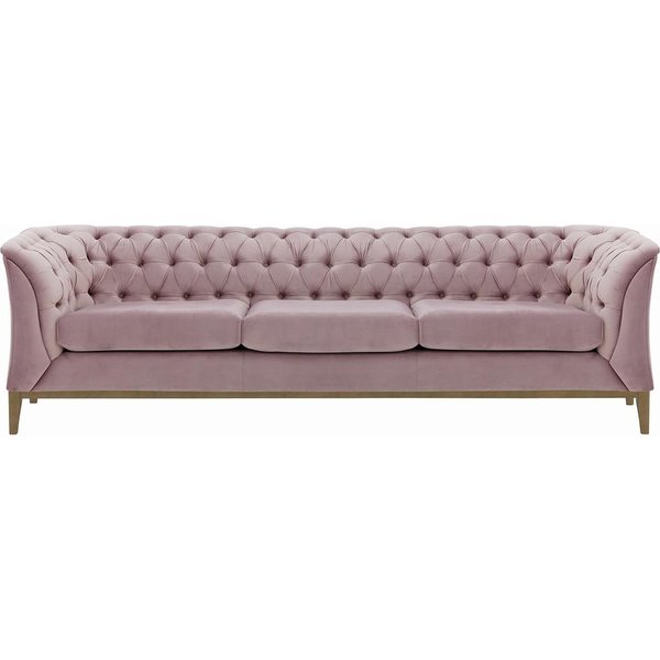 Canapé trois places Chesterfield Modern Wood, lila/rose - Velluto 14, Couleur des pieds: Noir wax