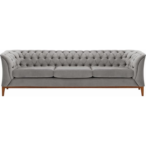 Canapé trois places Chesterfield Modern Wood, gris clair - Velluto 15, Couleur des pieds: aveo