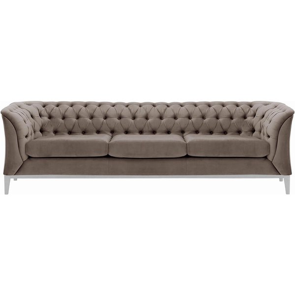 Canapé trois places Chesterfield Modern Wood, gris éléphant - Velluto 17, Couleur des pieds: Blanc