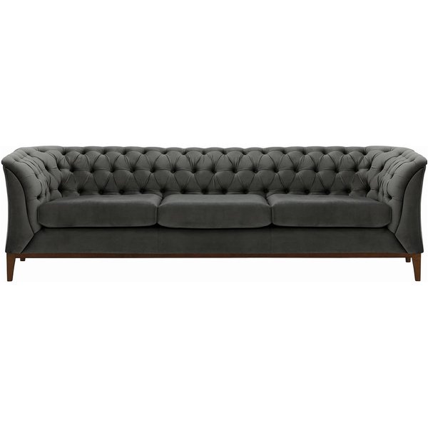Canapé trois places Chesterfield Modern Wood, graphite - Velluto 19, Couleur des pieds: Chêne foncé