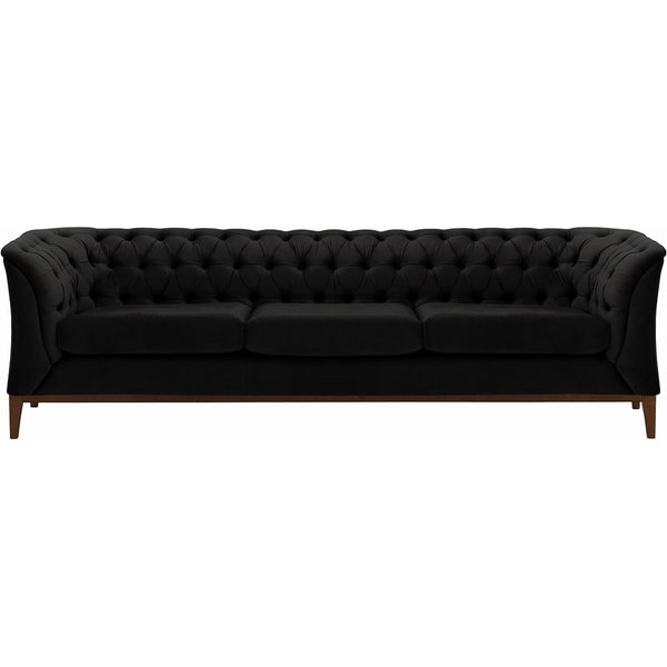 Canapé trois places Chesterfield Modern Wood, noir - Velluto 20, Couleur des pieds: Chêne foncé