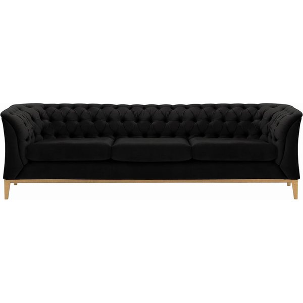 Canapé trois places Chesterfield Modern Wood, noir - Velluto 20, Couleur des pieds: Chêne clair