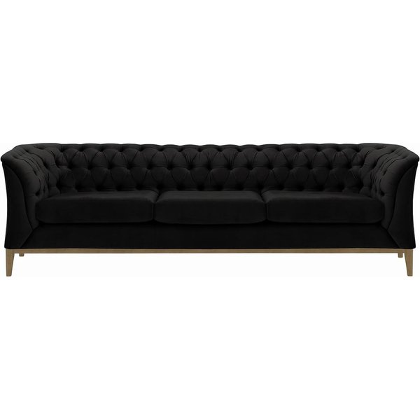 Canapé trois places Chesterfield Modern Wood, noir - Velluto 20, Couleur des pieds: Noir wax