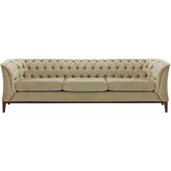 Canapé trois places Chesterfield Modern Wood, beige - Velluto 3, Couleur des pieds: Chêne foncé