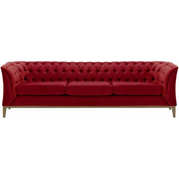 Canapé trois places Chesterfield Modern Wood, rouge - Velluto 7, Couleur des pieds: Noir wax