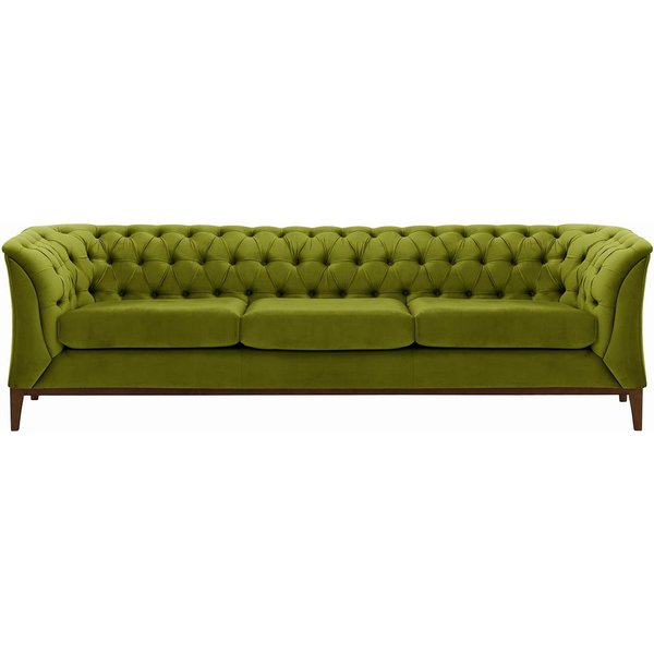 Canapé trois places Chesterfield Modern Wood, olive - Velluto 9, Couleur des pieds: Chêne foncé