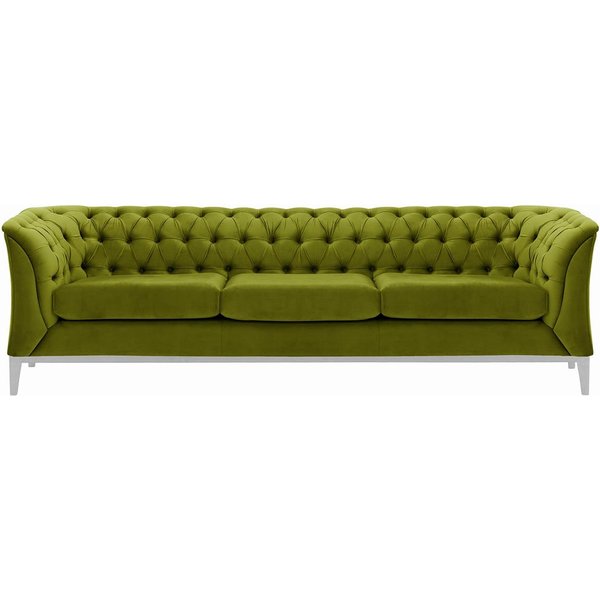 Canapé trois places Chesterfield Modern Wood, olive - Velluto 9, Couleur des pieds: Blanc