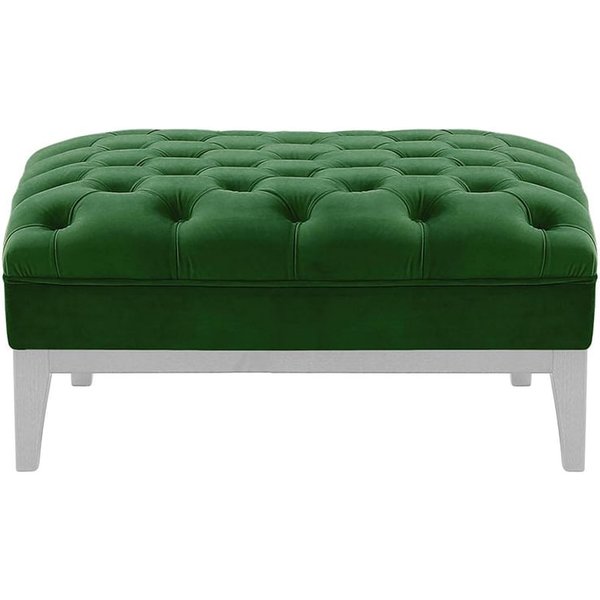 Pouf Chesterfield Modern Wood, vert foncé - Velluto 10, Couleur des pieds: Blanc