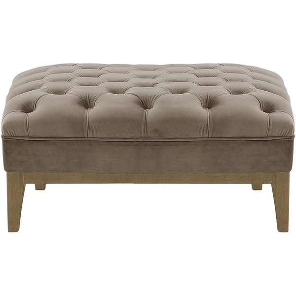 Pouf Chesterfield Modern Wood, gris éléphant - Velluto 17, Couleur des pieds: Noir wax