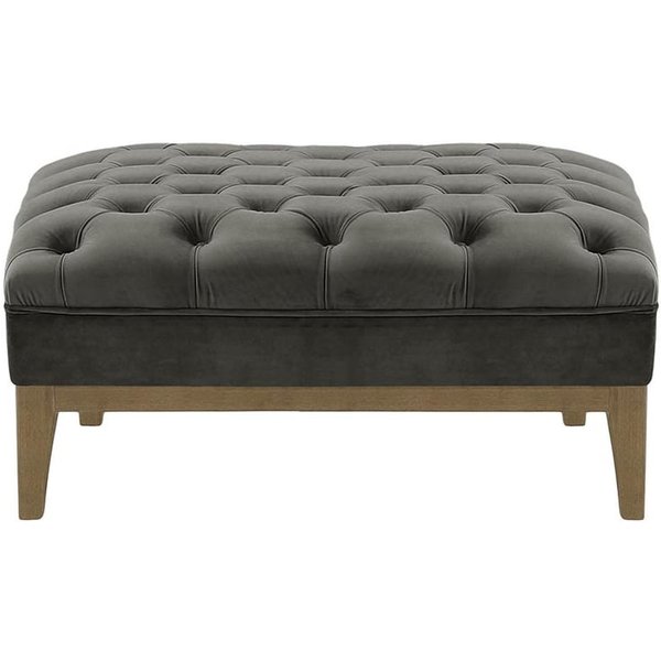 Pouf Chesterfield Modern Wood, graphite - Velluto 19, Couleur des pieds: Noir wax