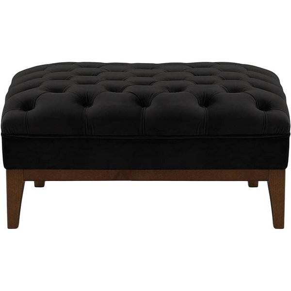 Pouf Chesterfield Modern Wood, noir - Velluto 20, Couleur des pieds: Chêne foncé