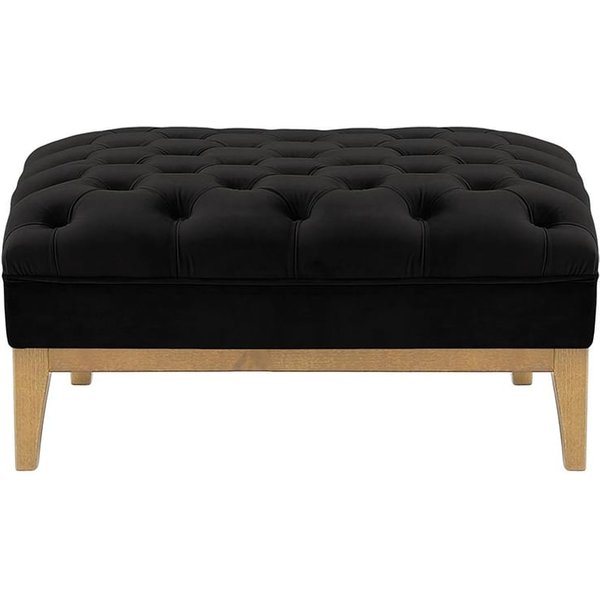 Pouf Chesterfield Modern Wood, noir - Velluto 20, Couleur des pieds: Chêne clair