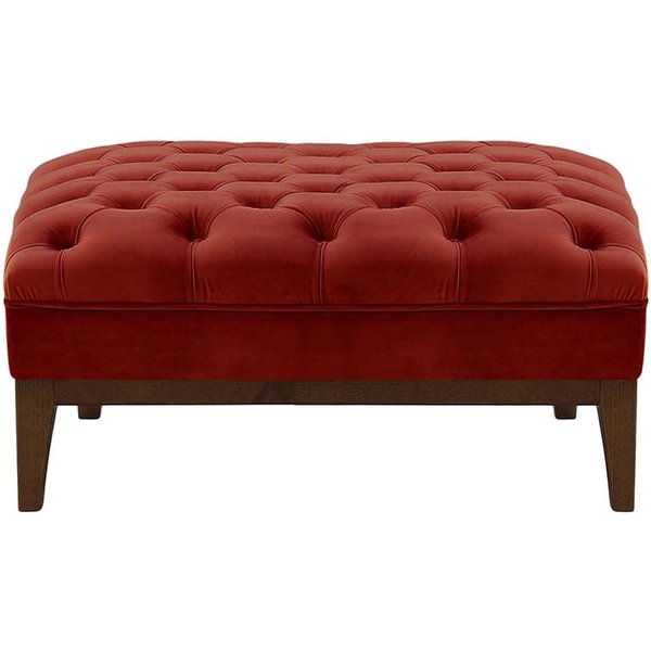 Pouf Chesterfield Modern Wood, rouge - Velluto 7, Couleur des pieds: Chêne foncé