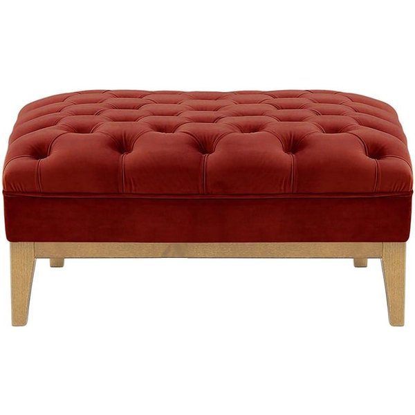 Pouf Chesterfield Modern Wood, rouge - Velluto 7, Couleur des pieds: Chêne clair
