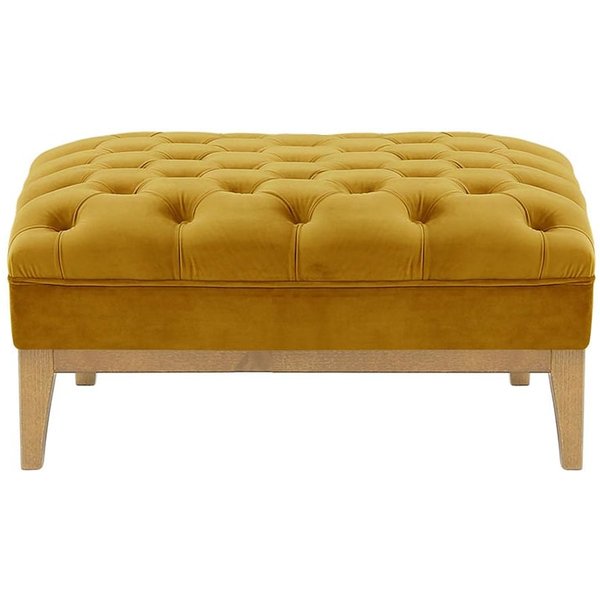Pouf Chesterfield Modern Wood, moutarde - Velluto 8, Couleur des pieds: Chêne clair