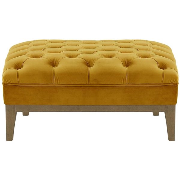 Pouf Chesterfield Modern Wood, moutarde - Velluto 8, Couleur des pieds: Noir wax