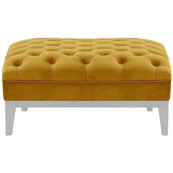 Pouf Chesterfield Modern Wood, moutarde - Velluto 8, Couleur des pieds: Blanc