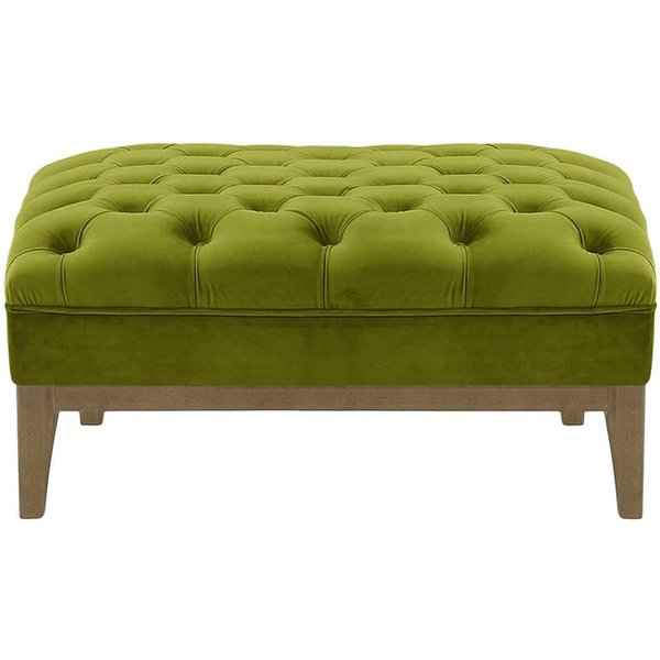 Pouf Chesterfield Modern Wood, olive - Velluto 9, Couleur des pieds: Noir wax