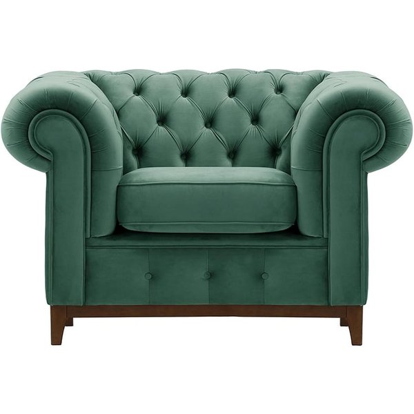 Fauteuil Chesterfield Grand, bleu - Velluto 12, Couleur des pieds: Chêne foncé