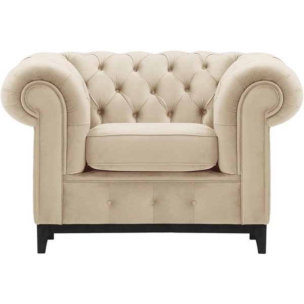 Fauteuil Chesterfield Grand, beige clair - Velluto 2, Couleur des pieds: Noir