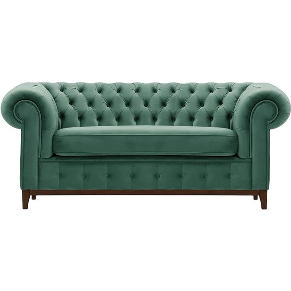 Canapé deux places Chesterfield Grand, bleu - Velluto 12, Couleur des pieds: Chêne foncé