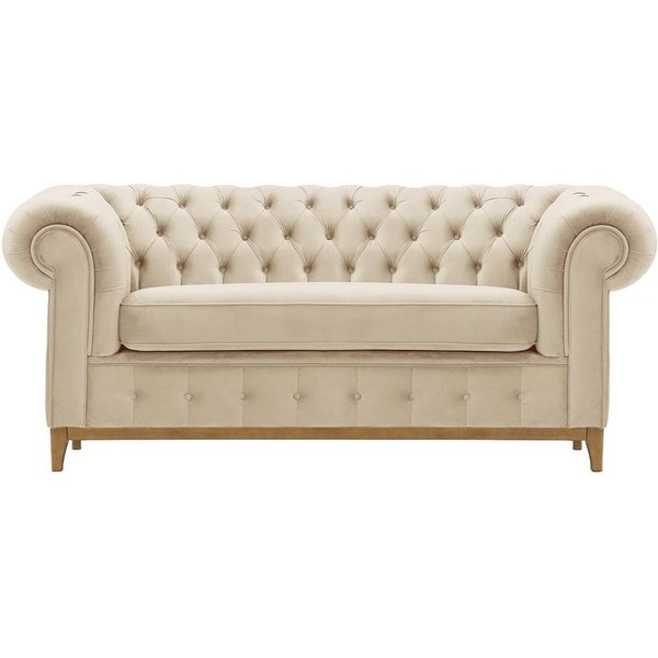 Canapé deux places Chesterfield Grand, beige clair - Velluto 2, Couleur des pieds: Chêne clair