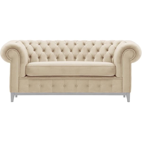 Canapé deux places Chesterfield Grand, beige clair - Velluto 2, Couleur des pieds: Blanc