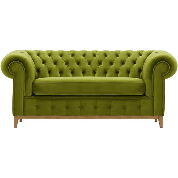 Canapé deux places Chesterfield Grand, olive - Velluto 9, Couleur des pieds: Chêne clair