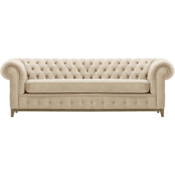 Canapé trois places Chesterfield Grand, beige clair - Velluto 2, Couleur des pieds: Noir wax