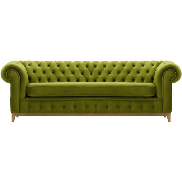 Canapé trois places Chesterfield Grand, olive - Velluto 9, Couleur des pieds: Chêne clair
