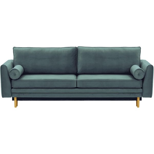 Canapé convertible avec coffre de rangement Cornelia, bleu - Velluto 12, Couleur des pieds: Chêne clair
