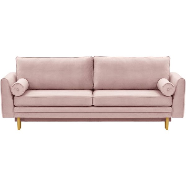 Canapé convertible avec coffre de rangement Cornelia, lila/rose - Velluto 14, Couleur des pieds: Chêne clair