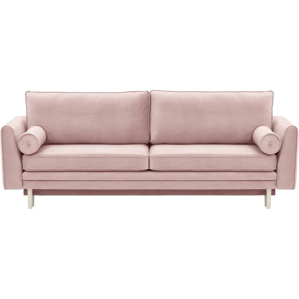 Canapé convertible avec coffre de rangement Cornelia, lila/rose - Velluto 14, Couleur des pieds: Blanc
