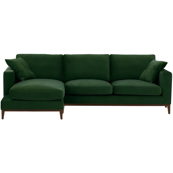 Canapé d’angle gauche Covex Wood, vert foncé - Velluto 10, Couleur des pieds: Chêne foncé