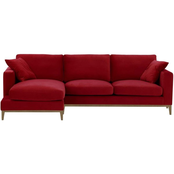 Canapé d’angle gauche Covex Wood, rouge - Velluto 7, Couleur des pieds: Noir wax