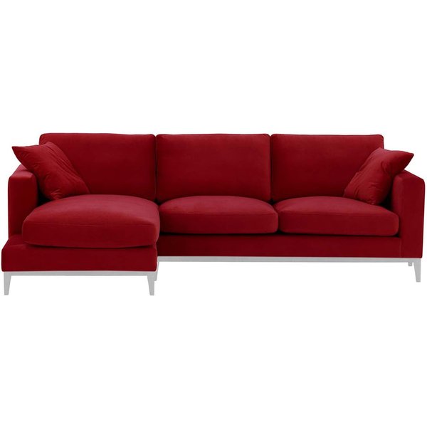 Canapé d’angle gauche Covex Wood, rouge - Velluto 7, Couleur des pieds: Blanc
