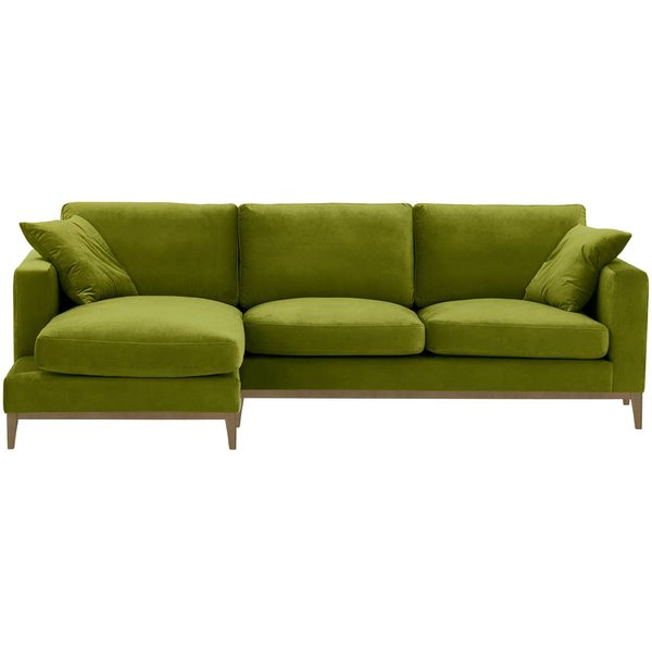 Canapé d’angle gauche Covex Wood, olive - Velluto 9, Couleur des pieds: Noir wax