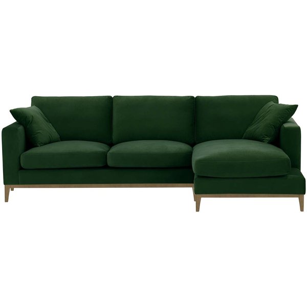 Canapé d’angle droit Covex Wood, vert foncé - Velluto 10, Couleur des pieds: Noir wax