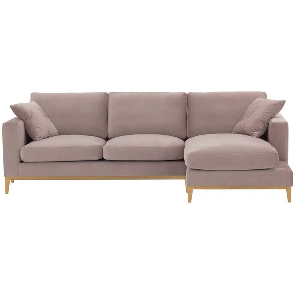Canapé d’angle droit Covex Wood, lila/rose - Velluto 14, Couleur des pieds: Chêne clair