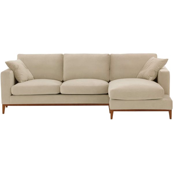 Canapé d’angle droit Covex Wood, beige clair - Velluto 2, Couleur des pieds: aveo
